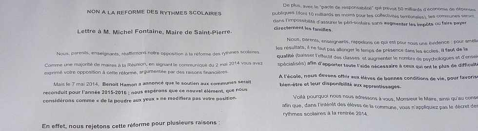 8 juin 2014 - St-Pierre -  Lettre au maire contre la rforme des rythmes scolaires